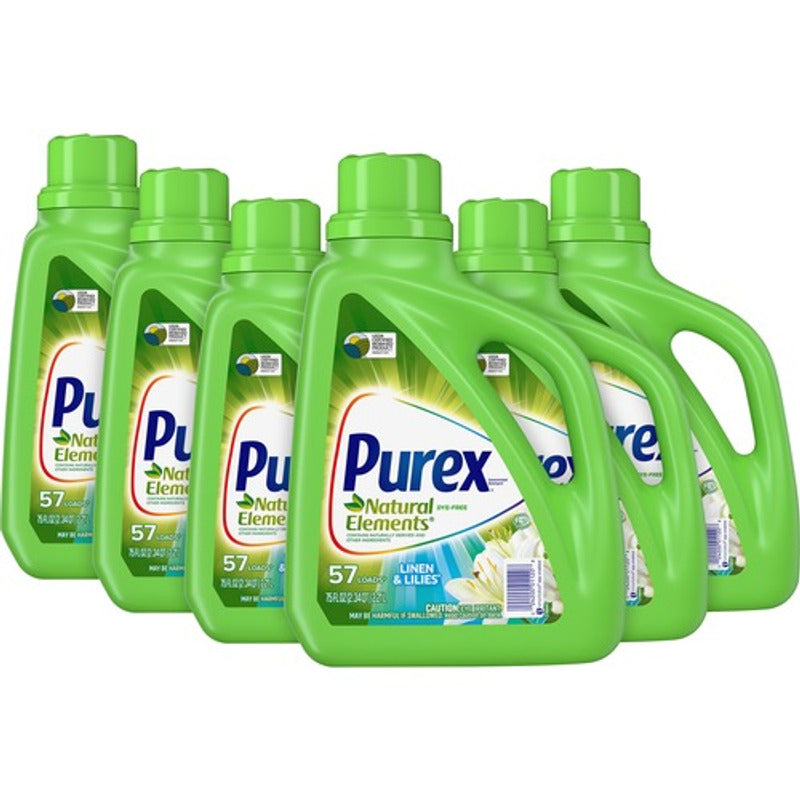 6-Pack Purex Dye-Free Hypoallergenic Liquid Laundry Detergent, Plant-Based Cleaning Ingredients + Natural Fragrance Extracts, HE Compatible