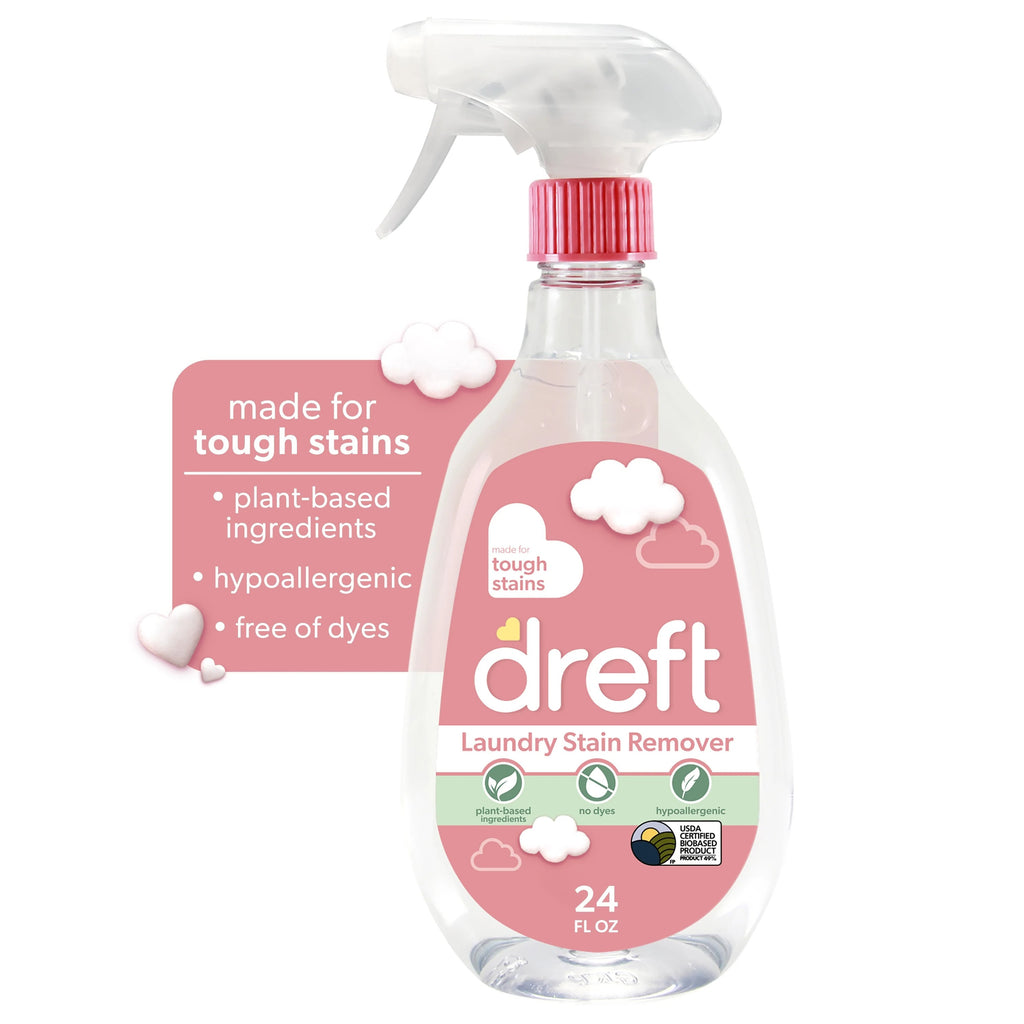 (4 pack) Dreft Plant Based Baby Spray and Wash Laundry Stain Remover, Baby Essentials, 24 oz