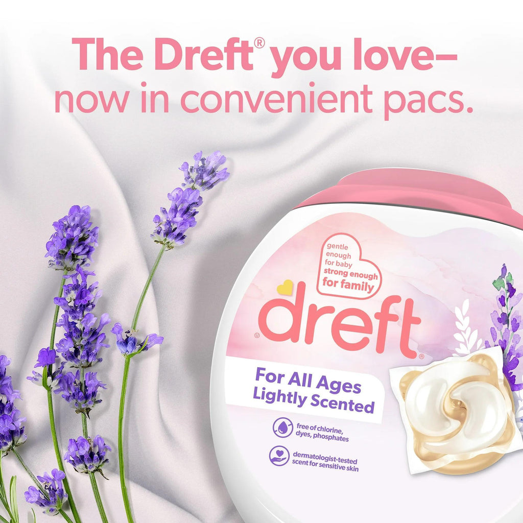 Dreft Baby Laundry Detergent XL Pacs, Sensitive Skin, Hypoallergenic, Lightly Scented Lavender, 25 Count