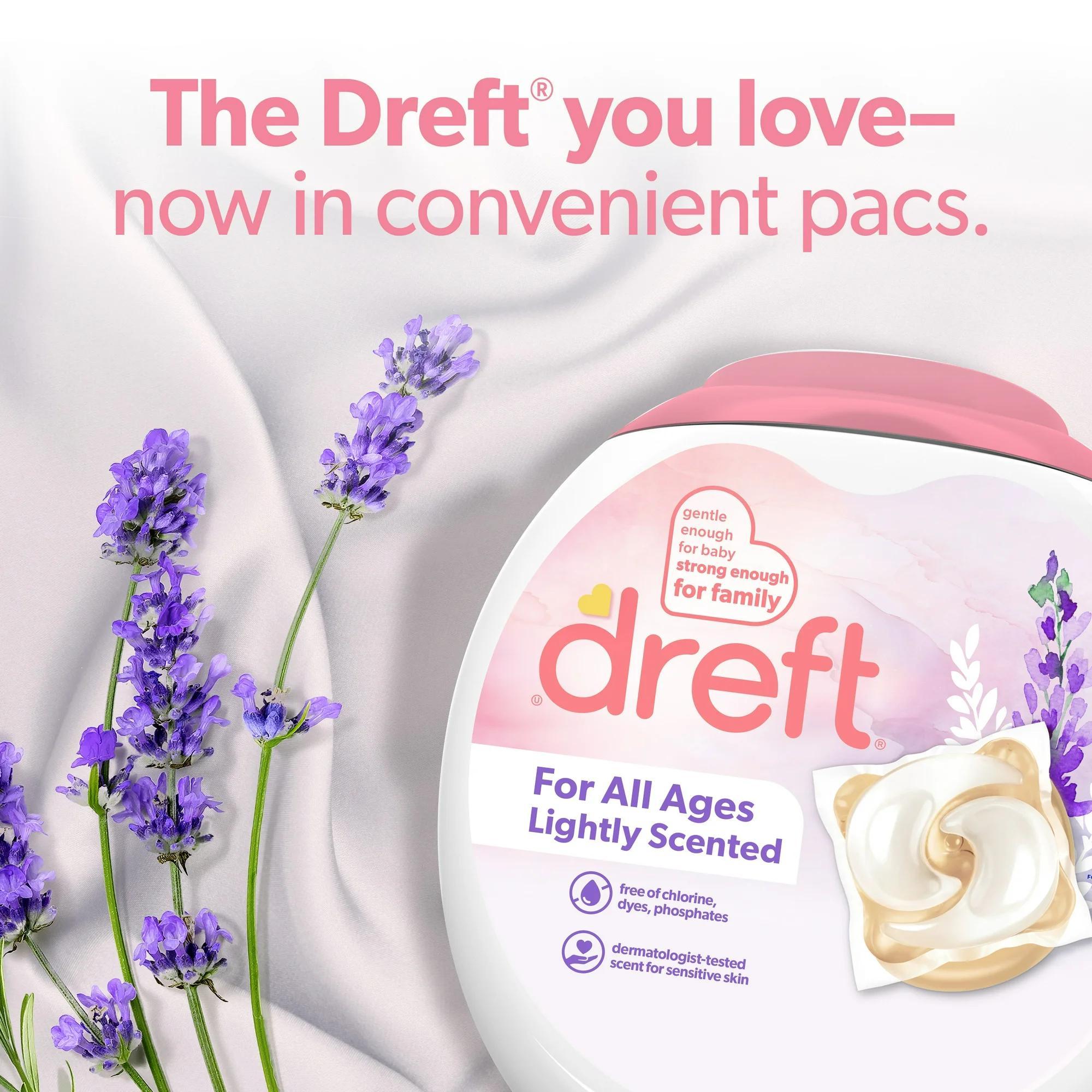 Dreft Baby Laundry Detergent XL Pacs, Sensitive Skin, Hypoallergenic, Lightly Scented Lavender, 25 Count