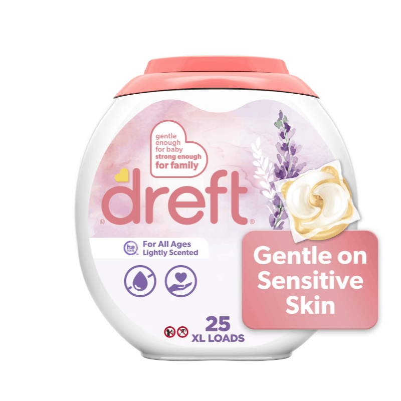 Dreft Baby Laundry Detergent XL Pacs, Sensitive Skin, Hypoallergenic, Lightly Scented Lavender, 25 Count