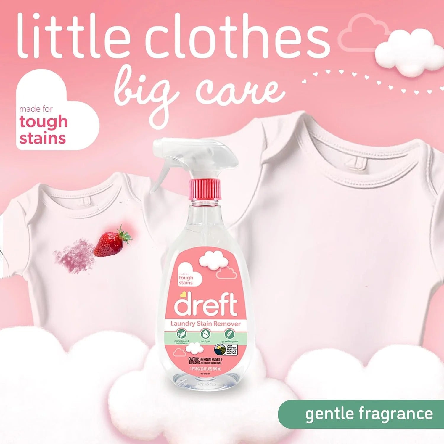 (4 pack) Dreft Plant Based Baby Spray and Wash Laundry Stain Remover, Baby Essentials, 24 oz