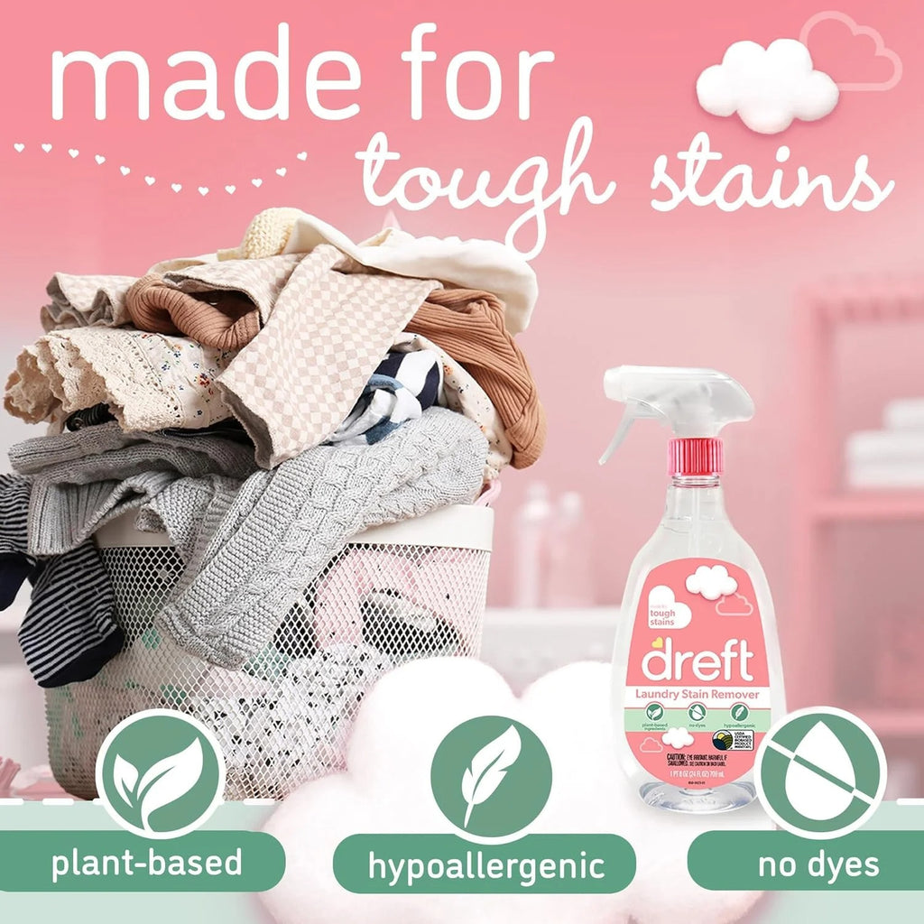 (4 pack) Dreft Plant Based Baby Spray and Wash Laundry Stain Remover, Baby Essentials, 24 oz