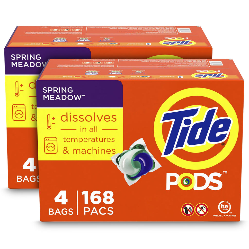 2-Pack Tide PODs Laundry Detergent Pacs, Spring Meadow Scent, 168 Count per Pack – 3-in-1 Powerful Cleaning Capsules